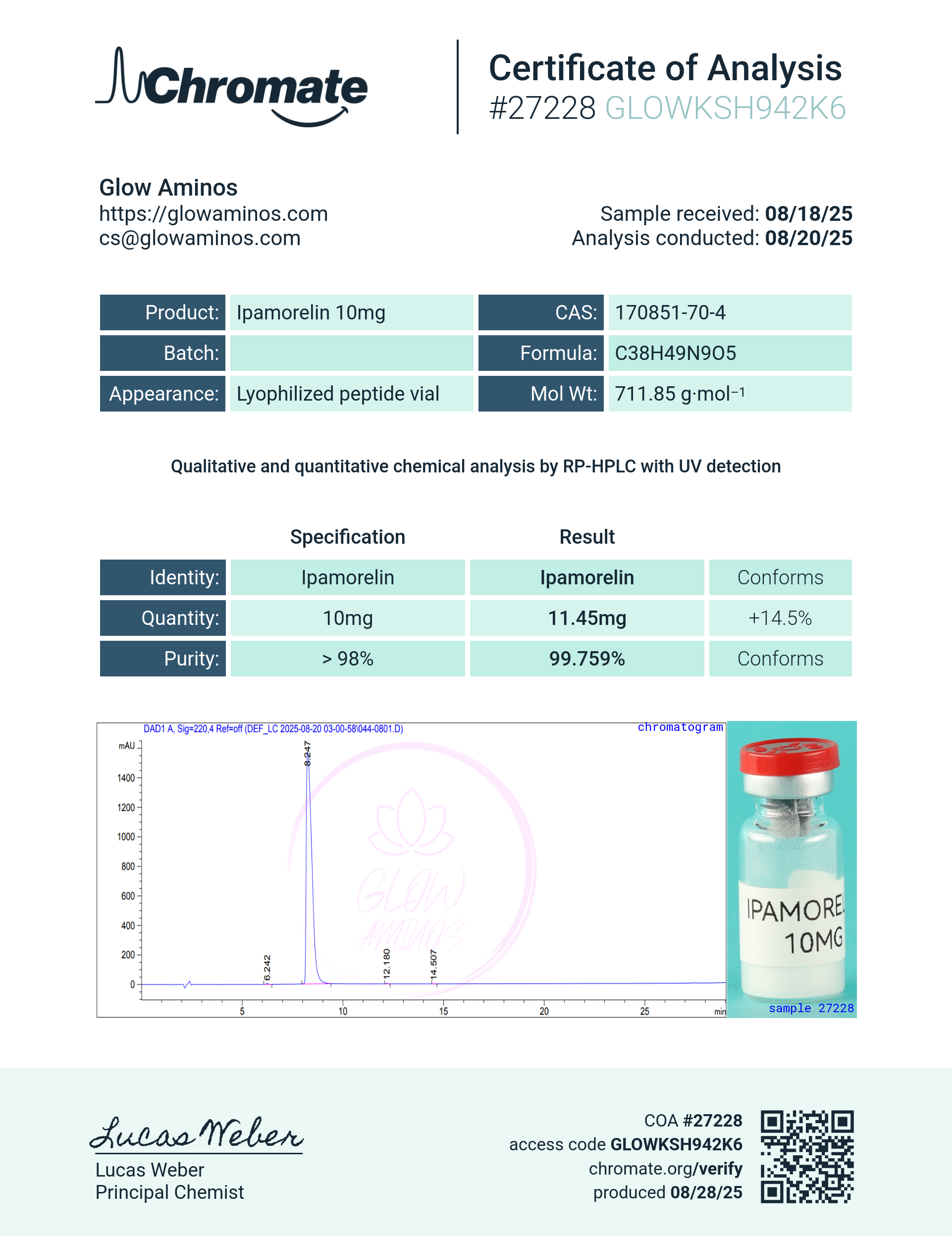 Ipamorelin 10mg certificate of analysis